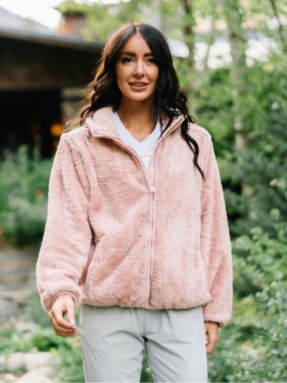 Zyia Active Blush Sherpa Hooded Jacket | Size Medium